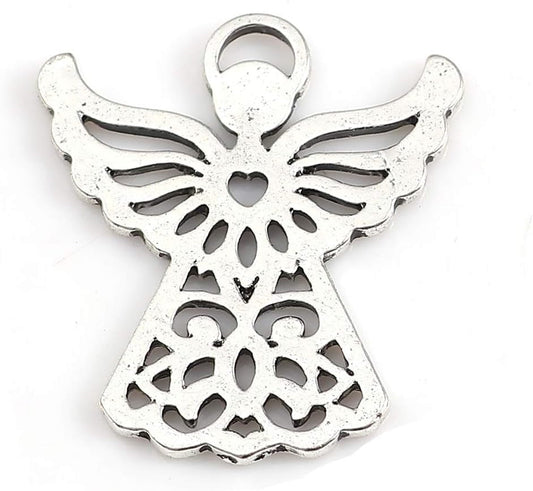 Angel Charm Pendants - 20 Pack of Silver Tone Religious DIY Jewelry Making Supplies (Heart Center)