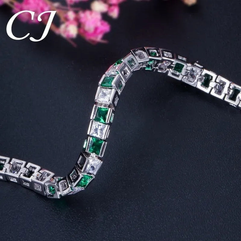 CANDICE Elegant Red Cubic Zirconia Setting Square Women Chain Bracelet Bangle for Birthday Gift