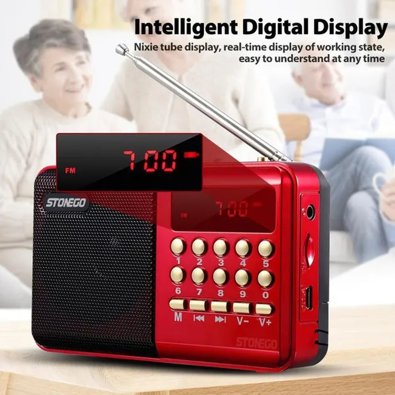 STONEGO Mini Portable Radio Loud Clear Sound Radio Handheld Rechargeable Digital FM USB TF MP3 Player Speaker Devices