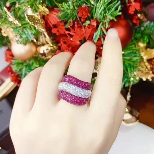 Luxury Silver Natural Gemstones Ruby Sapphire Multilayer Rings Birthstone Engagement Rings Wedding Anniversary Bride Women Ring Size 6 7 8 9 10