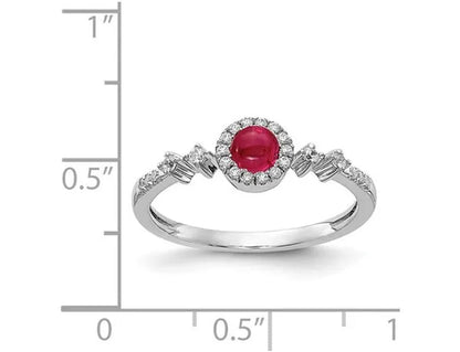 1/3 Carat (ctw) Cabachon Ruby Ring in 14K White Gold with 1/8 Carat (ctw) Diamonds