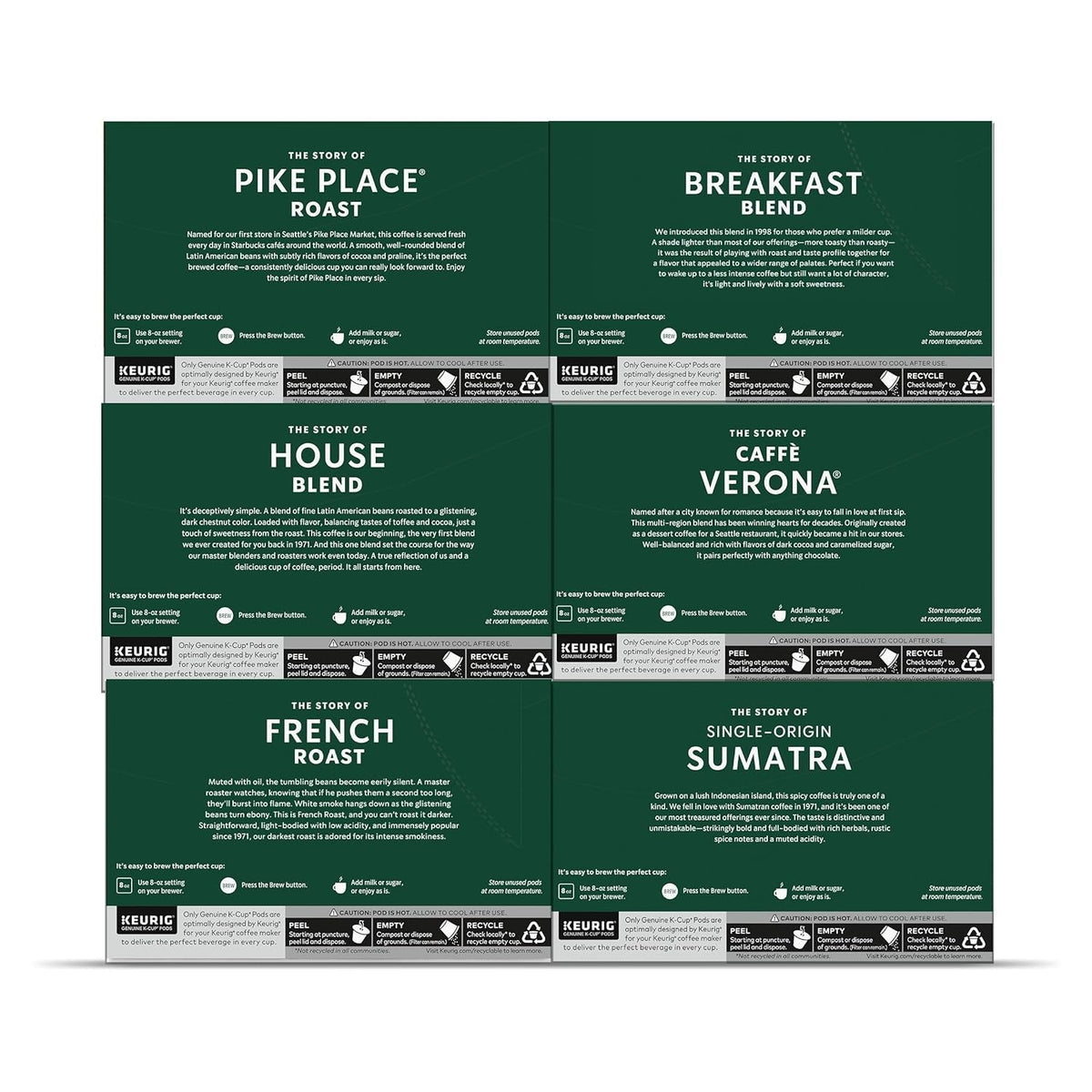 K-Cup Coffee Pods, Medium and Dark Roast Coffee Variety Pack for Keurig Brewers, 100% Arabica, 6 Boxes (60 Pods Total)