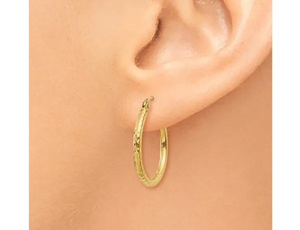 14K Yellow Gold Small Diamond Cut Hoop Earrings 3/4 Inch (2.00 mm)