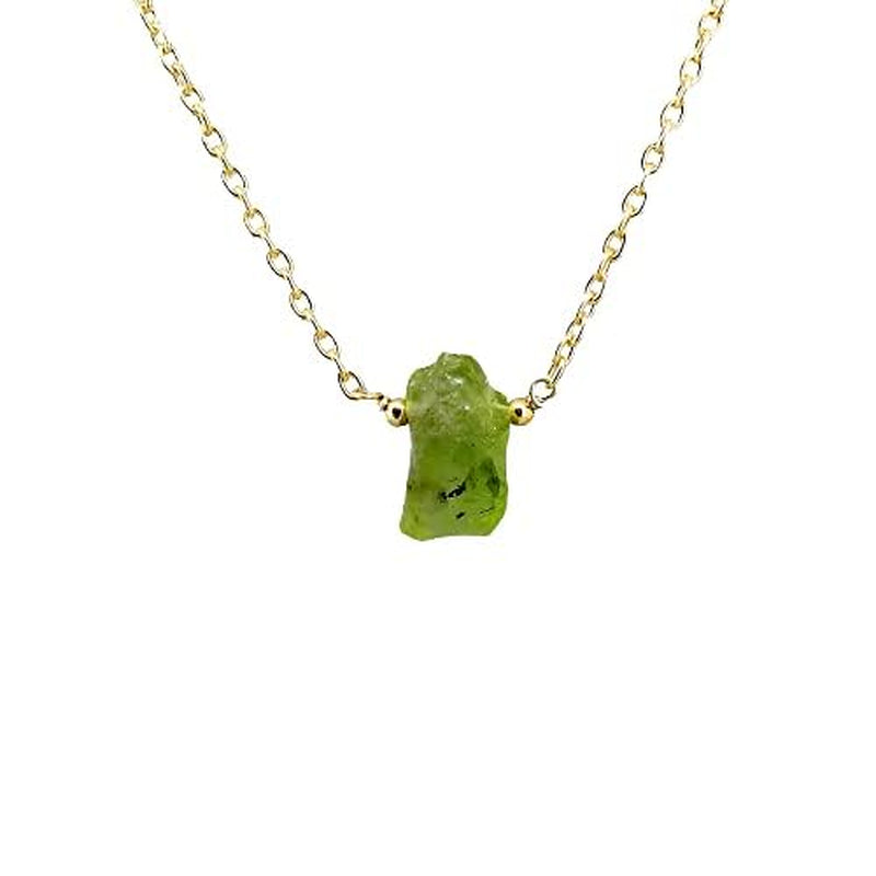 Gempires Natural Raw Green Peridot Crystals Pendant Necklace, Raw Gemstone, August Birthstone Jewelry 18 Inch (Peridot)