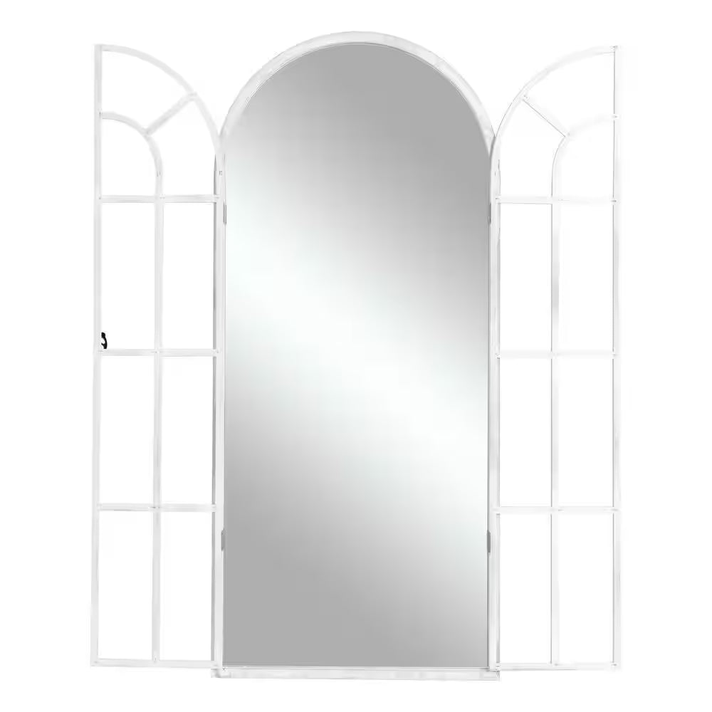 31.5 In. W X 71 In. H Oversize Classic Arched Solid Wood Framed White Floor Mirror