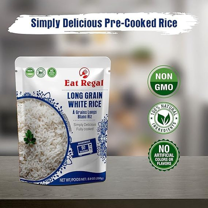 Long Grain White Rice Pack of 6, 8.8 Ounce, Ready to Eat in 90 Sec |100% Natural Ingredients| Pre Cooked | Microwavable | Side Dish