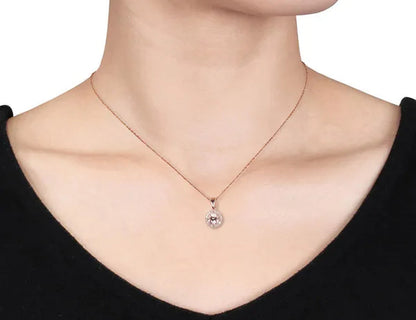 9/10 Carat (ctw) Morganite & Diamond Halo Pendant Necklace in 10K Rose Gold with chain