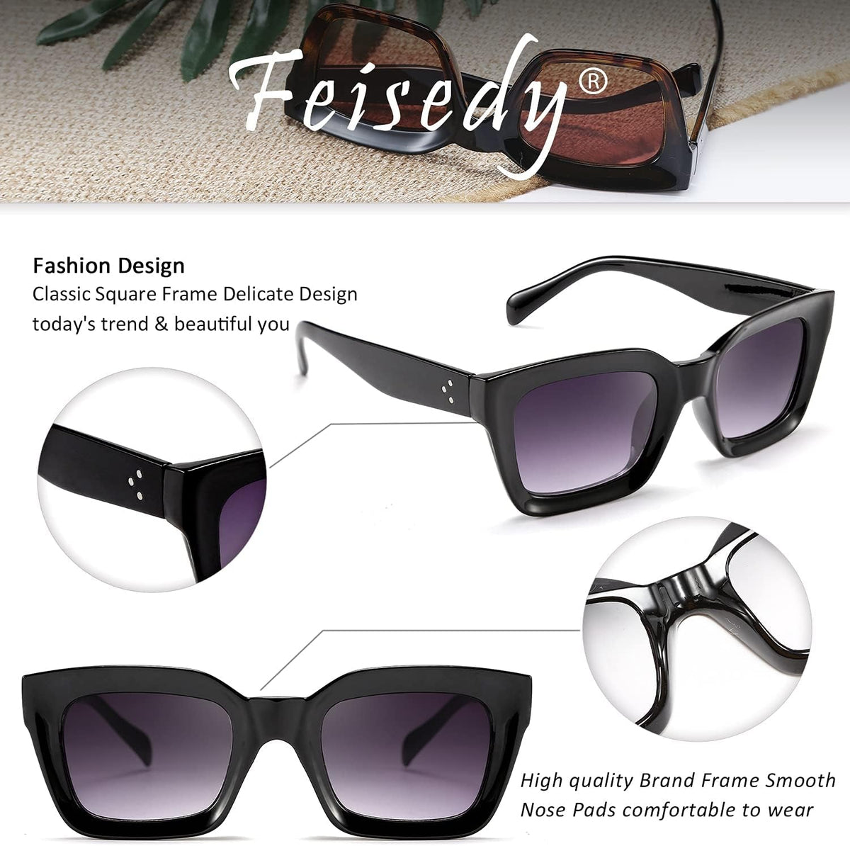Classic Women Sunglasses Fashion Thick Square Sun Glasses Chunky Frame UV400 B2471