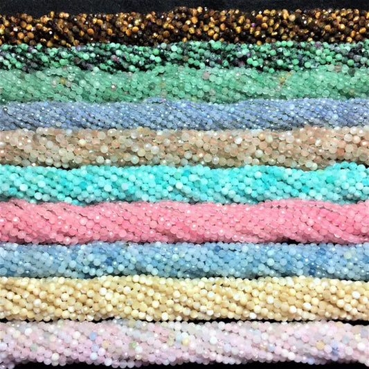 Natural 2 3 4MM Tiny Small Beads Ruby Sapphire Gemstone Beads Faceted Round Loose Beads For DIY Necklace Bracelet Jewelry Making 15.5''