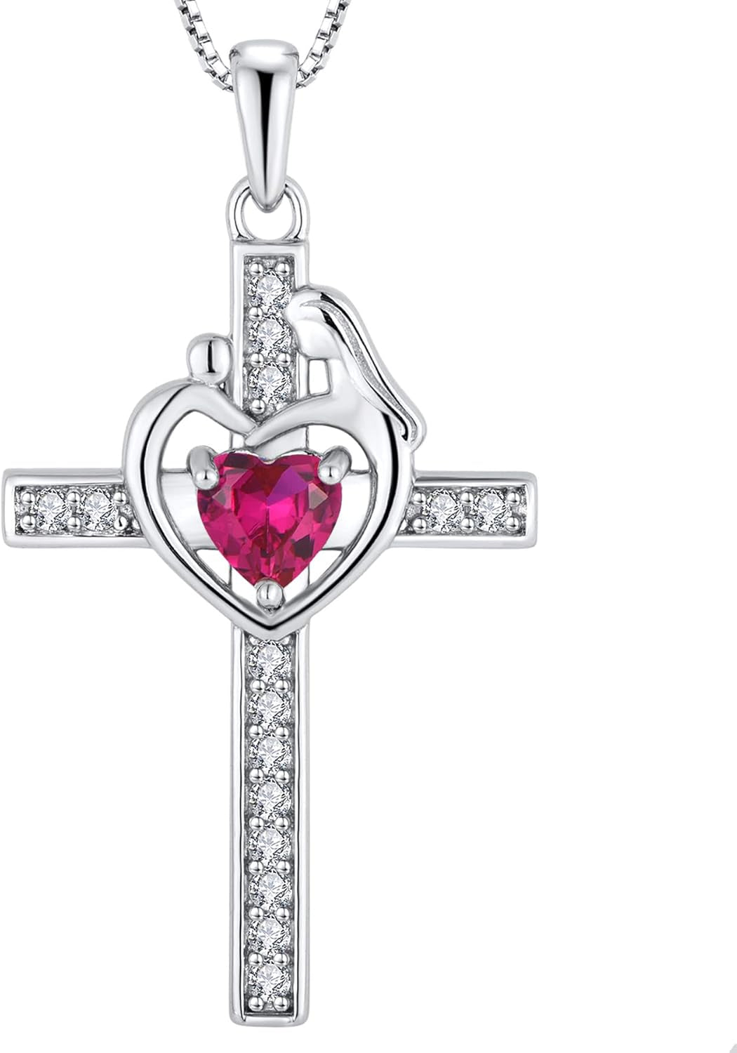 Mom Cross Necklace 925 Sterling Silver Mother Pendant Birthstone Mum Jewelry for Women