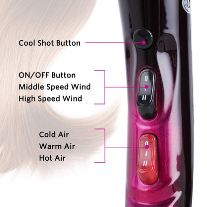 Professional Hair Dryer with Blue Light Far Infrared Negative Ionic 3500W Blow Dryer Fast Drying Heat Hairdryer Powerful Home Salon Hair Dryers with Attachment