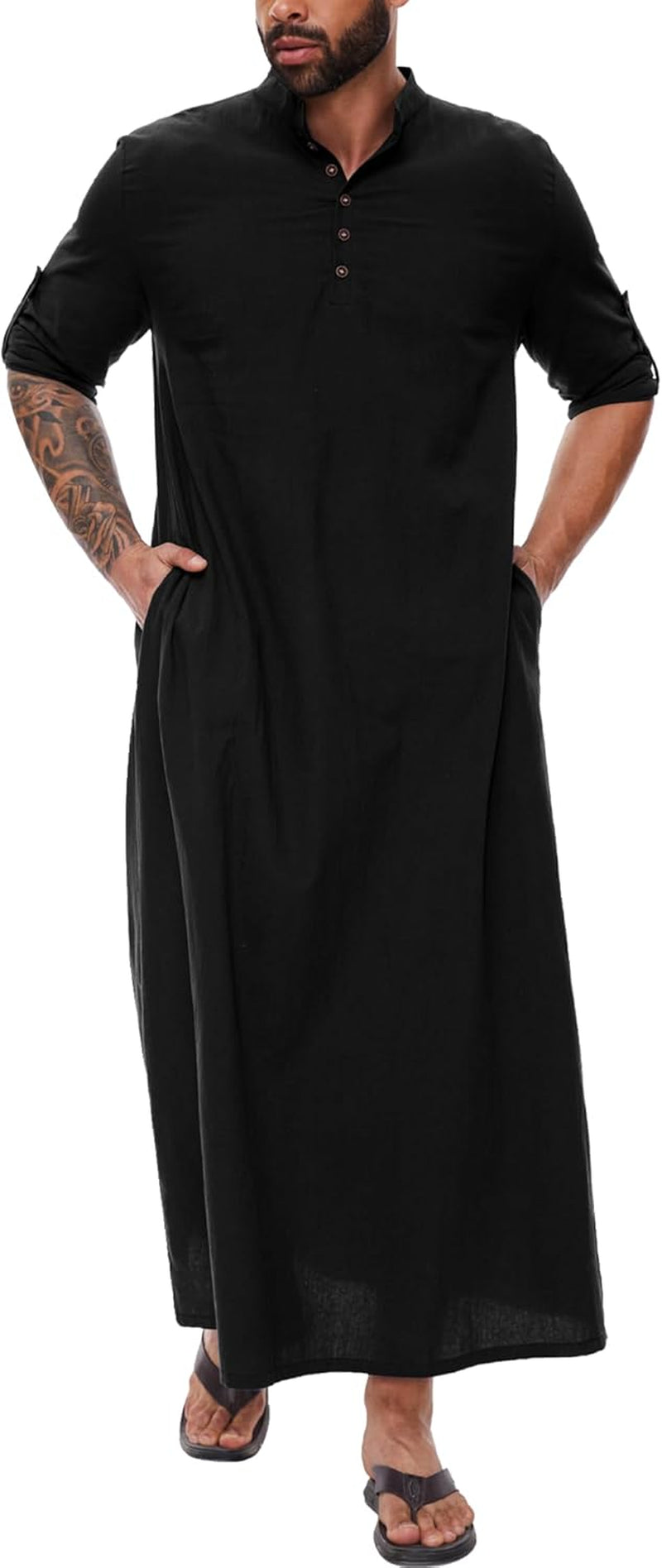 Kaftan for Men Button down Islamic Thobe for Men Arabic Robes for Men