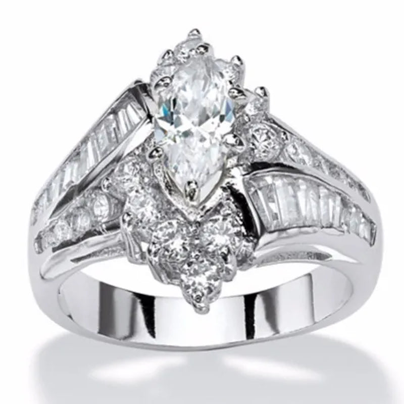 Ring Luxury Oval White Sapphire Two Tone Diamond Jewelry Anniversary Proposal Promise Gift Party Bridal Engagement Wedding Band Rings for Bride Women Size 5 6 7 8 9 10