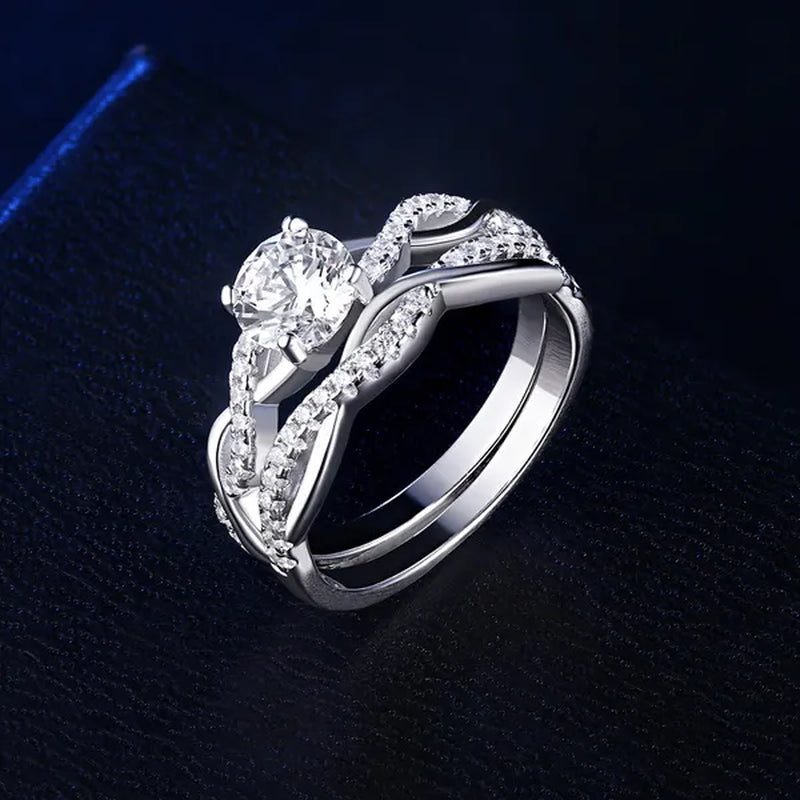 Newshe 2 Pcs 925 Sterling Silver Twist Cross Rings Wedding Engagement Ring Sets for Women AAAAA Cubic Zirconia Jewelry QR7628