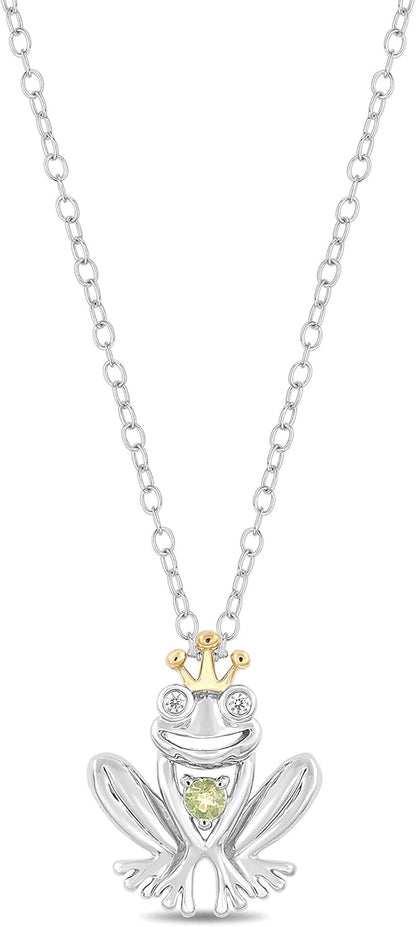 Enchanted Disney Fine Jewelry Sterling Silver and 10K Yellow Gold Diamond Accent and Peridot Fashion Tiana Pendant