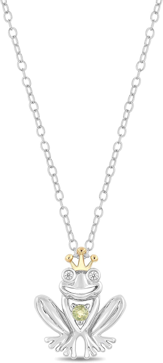 Enchanted Disney Fine Jewelry Sterling Silver and 10K Yellow Gold Diamond Accent and Peridot Fashion Tiana Pendant