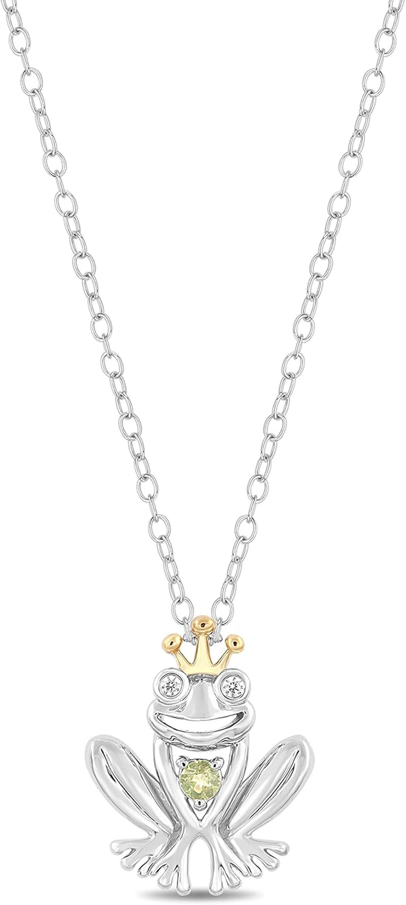 Enchanted Disney Fine Jewelry Sterling Silver and 10K Yellow Gold Diamond Accent and Peridot Fashion Tiana Pendant