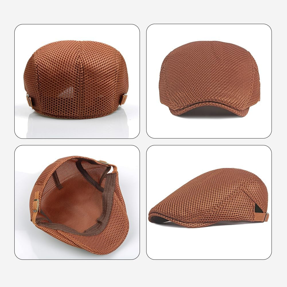 Men'S Mesh Flat Cap Breathable Summer Newsboy Hat Beret Ivy Cap Irish Cabbie Gatsby Driving Hunting Hats