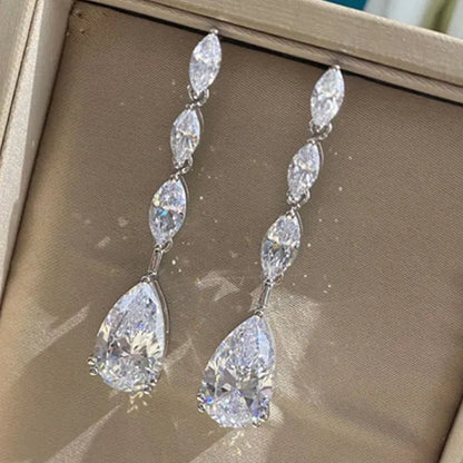 Trendy Ladies Teardrop Cut Zircon Pendant Silver Plated Marquise Lab Diamond Drop Earrings Bridal Engagement Party Jewelry Gift