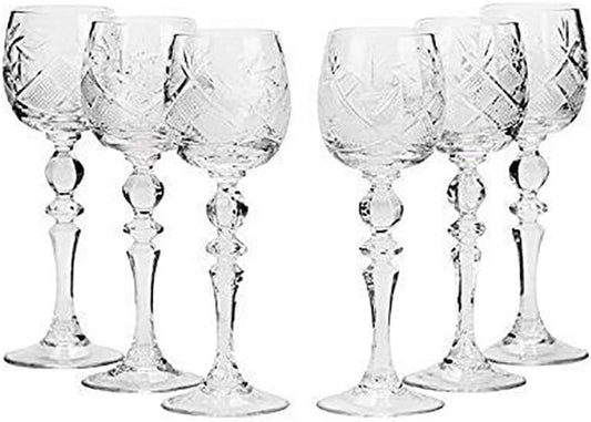 Set of 6 Neman Glassworks, 2-Oz Hand Made Vintage Russian Crystal Shot Glasses on a Stem, Vodka or Liquor Old-Fashioned Glassware