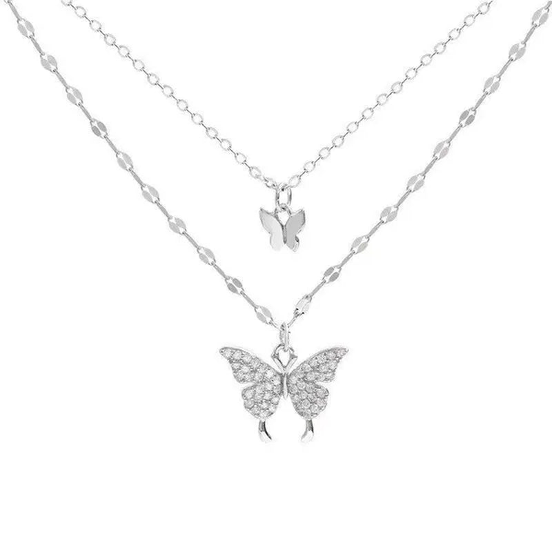 Delicate and Creative Women's Zircon Necklace Butterfly Necklace Double Layer Necklace Women's Geometric Necklace Butterfly Necklace Fashion Women's Jewelry Accessories Festival Wedding Engagement Valentine's Day Anniversary Gift Christmas Gift Jewelry