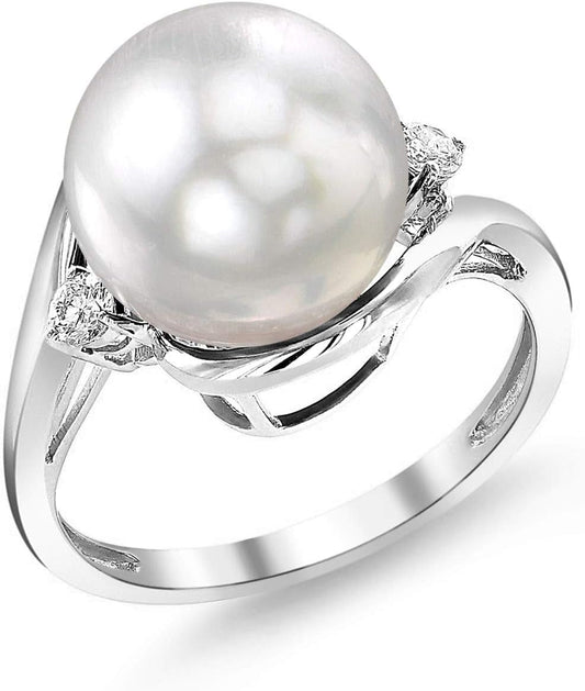 White South Sea Cultured Pearl Ring for Women 14K Gold Sia Pearl and Diamond Ring