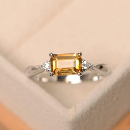 925 Sterling Silver Emerald Cut 7X5 MM Gemstone Ring East West Dainty Promise Ring for Women