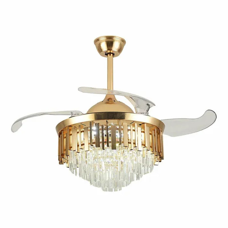 Luxury 42" Crystal Chandelier Modern Ceiling Fan Light Lamp CCT Dimmable Remote