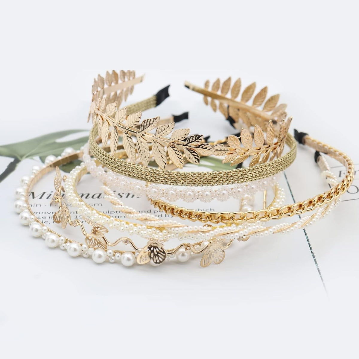 8 PCS Headbands for Women Girls, Gold Pearls Headband Metal Butterfly Flower Head Bands, Bridal Wedding Hair Accessories for Women