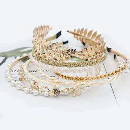 8 PCS Headbands for Women Girls, Gold Pearls Headband Metal Butterfly Flower Head Bands, Bridal Wedding Hair Accessories for Women