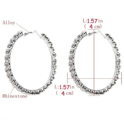 Trendy Big Circle Gold Silver Hoop Earrings Women's Fashion Rhinestone Diamond Round Earrings Party Jewelry