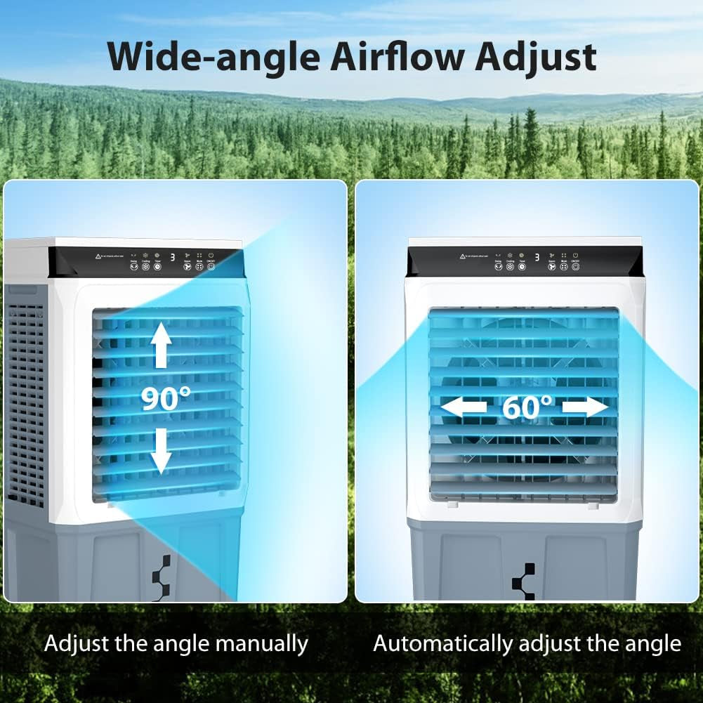 Evaporative Air Cooler, 3500 CFM Swamp Cooler with 11 Gallon Remote, Portable Water Cooling Fan with Scroll Casters, 3 Speed Cooling Fan, 4 Ice Packs for Office Garage Outdoor Commercial