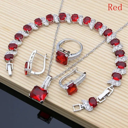 6 Colors Choice Gemstone Beads 925 Silver Jewelry Sets Sapphire Garnet Emerald Topaz Ruby Jewelry Set for Women