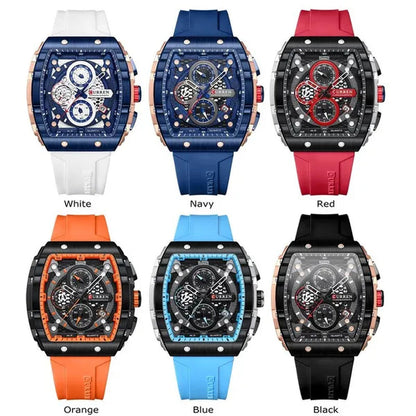 CURREN Mens Watch COOL Large Men's Classical Luxury Sports Design Watches Rubber Strap Waterproof Chronograph Date Quartz Relogios Masculino 8442