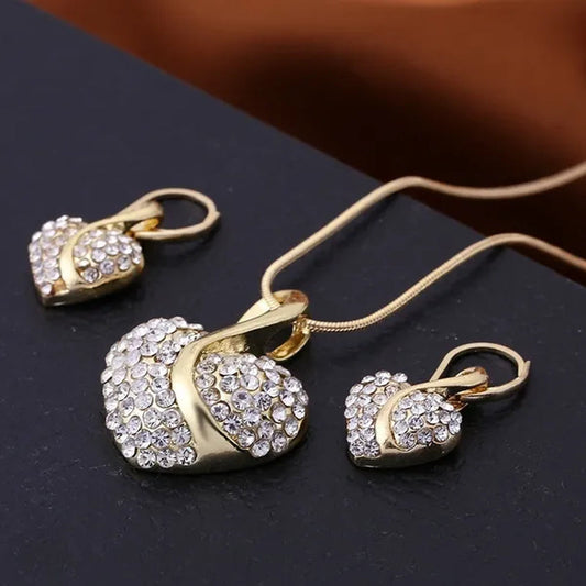 Elegant 1set Fashion Cubic Zirconia Ladies Party Ruby Sapphire Heart Shape Necklace Earring Set Female Gifts Bridal Jewelry Sets