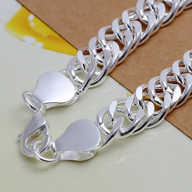 High Quality Exquisite Men Solid Heavy 925 Sterling Silver Smooth Necklace Bracelet Curb Chain Jewelry Set Gifts