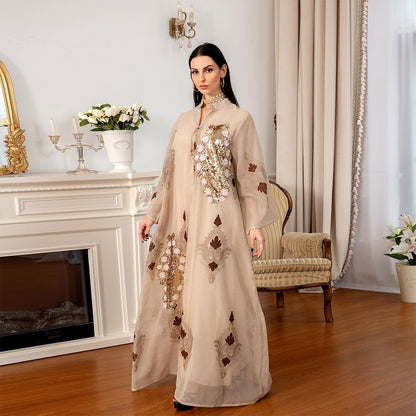 Abaya for Women Muslim Kaftan Floral Maxi Dresses Dubai Turkey Middle East Islam Caftan Ramadan Eid Party Robe