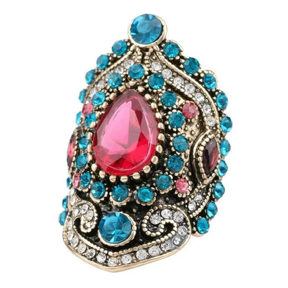 1pcs Bohemia Unique Diamond Crystal Ruby Jewelry Craving Nightclub Gemstone Lady's Ring