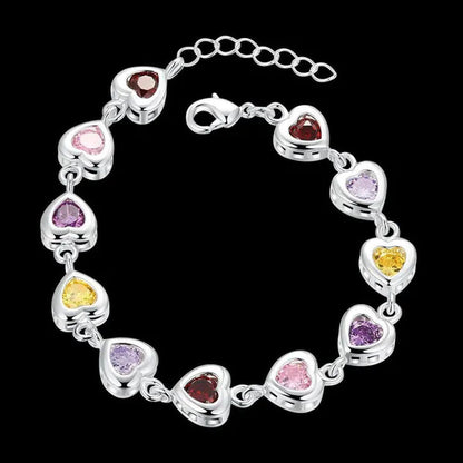 Fashion 925 Sterling Silver Multicolor Water Drop Zircon Chain Bracelet for Women Wedding Engagement Charm Jewelry Gift