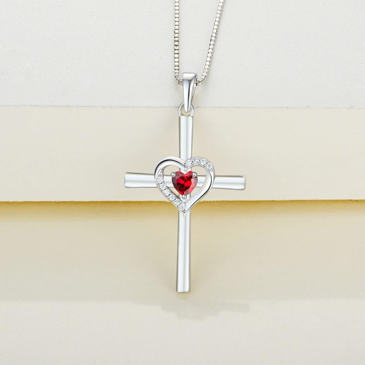 Heart Cross Necklace Sterling Silver Crucifix Pendant Gemstones Criss Jewelry for Women