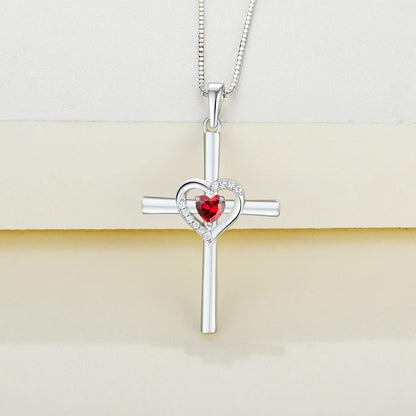 Heart Cross Necklace Sterling Silver Crucifix Pendant Gemstones Criss Jewelry for Women