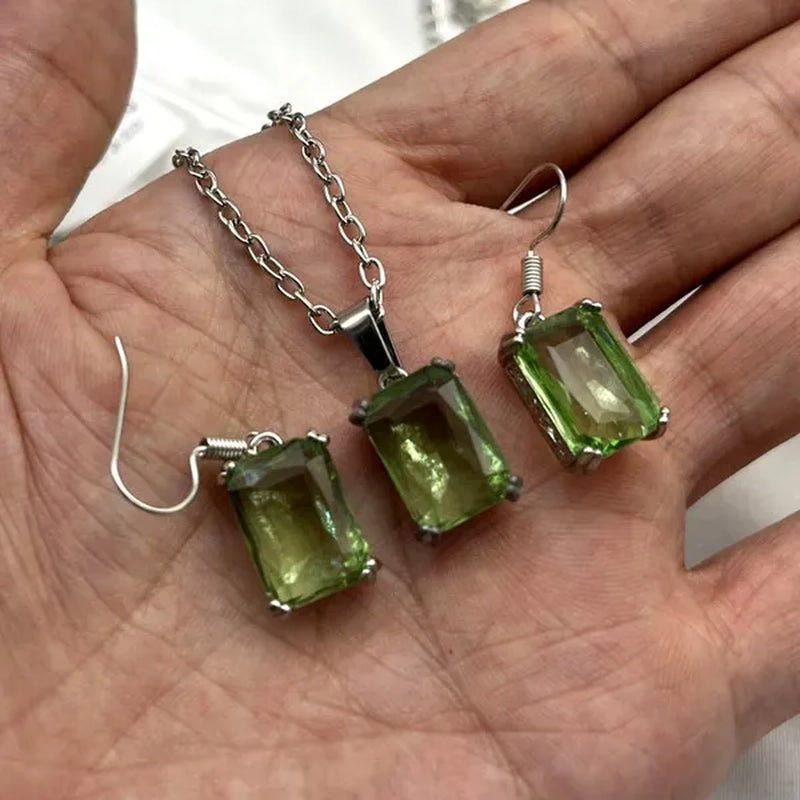 3Pcs/Set Women Colorful / Red /Blue/ Green Gemstone 925 Silver Plated Earrings Pendants Necklace Jewelry Sets Valentine Gifts (choose Color)