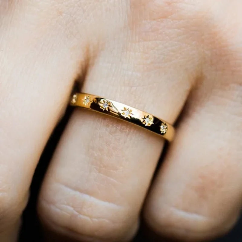 Trendy Gold Color Ring Bride Wedding Jewelry for Women Rings White Zircon Engagement Party Band Anniversary Gift