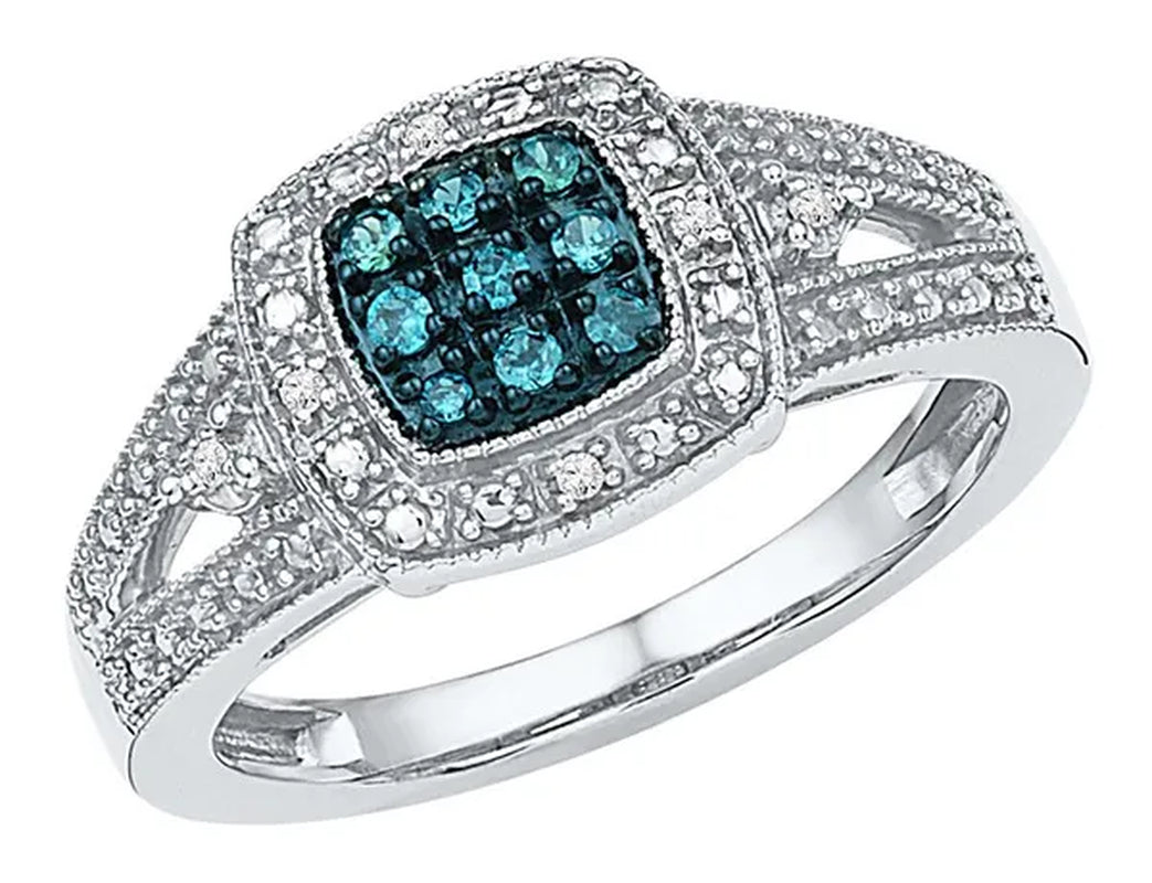 1/10 Carat (ctw I2-I3) Blue & White Diamond Ring in Sterling Silver