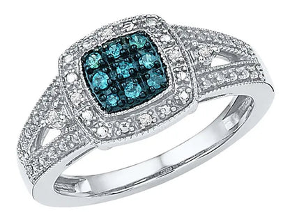 1/10 Carat (ctw I2-I3) Blue & White Diamond Ring in Sterling Silver
