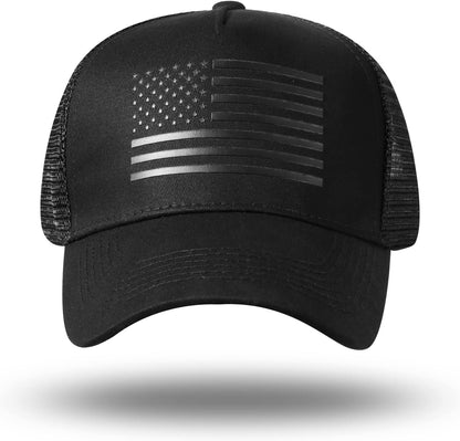 American Flag Trucker Hat - Snapback Hat, Baseball Cap for Men Women - Breathable Mesh Side, Adjustable Fit - for Casual Wear