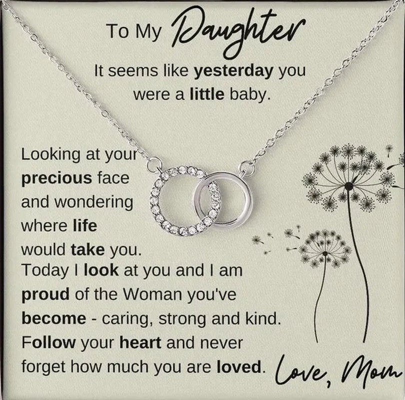 To My Daughter 925 Sterling Silver Cubic Zirconia Perfect Pair Necklace Message Card Gifts Girlfriend Necklace Daughter Necklace Daughter Gift