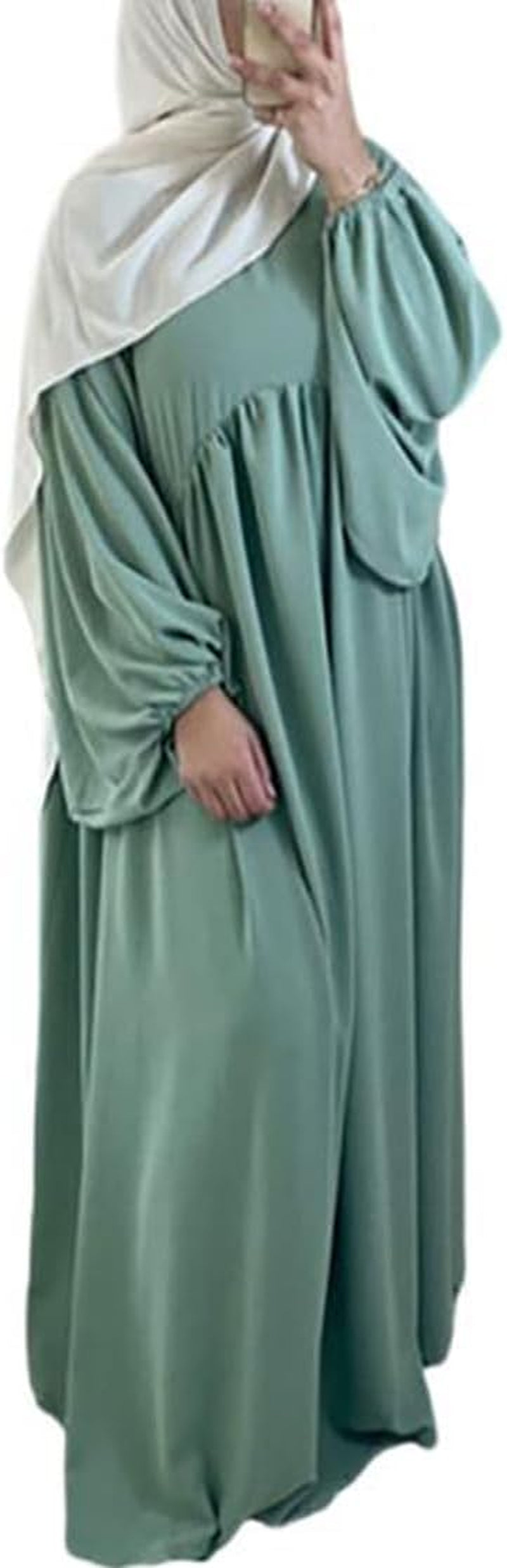 Women Muslim Dress Ramadan Prayer Garment Abaya Dubai Islam Eid Crepe Balloon Sleeve African Turkey Robe without Hijab