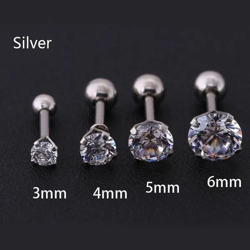 2Pcs/Set Earrings Diamond stud earrings women Fashion bone ear studs set 3mm,4mm,5mm,6mm