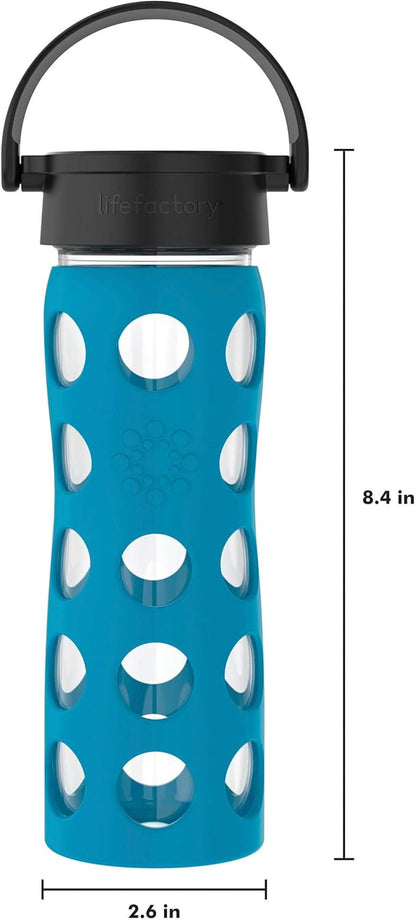 16-Ounce Bpa-Free Glass Water Bottle with Classic Cap and Protective Silicone Sleeve, Teal Lake